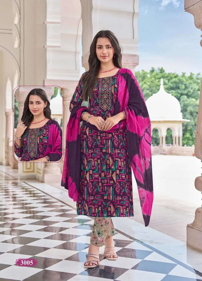 Capsule Cotton Stright Top Bottom Dupatta Set | TS3124