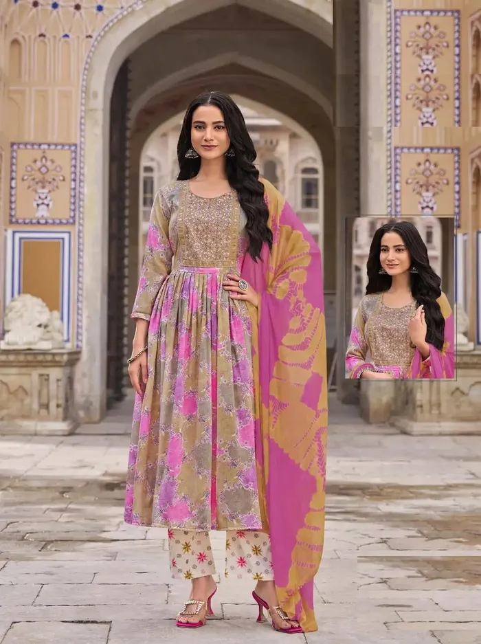 Capsule Cotton Nayra Cut Top Bottom Dupatta Set | TS3217