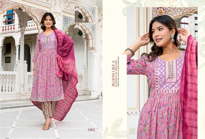 Cotton Nayra cut Top Bottom Dupatta set  | TS3101