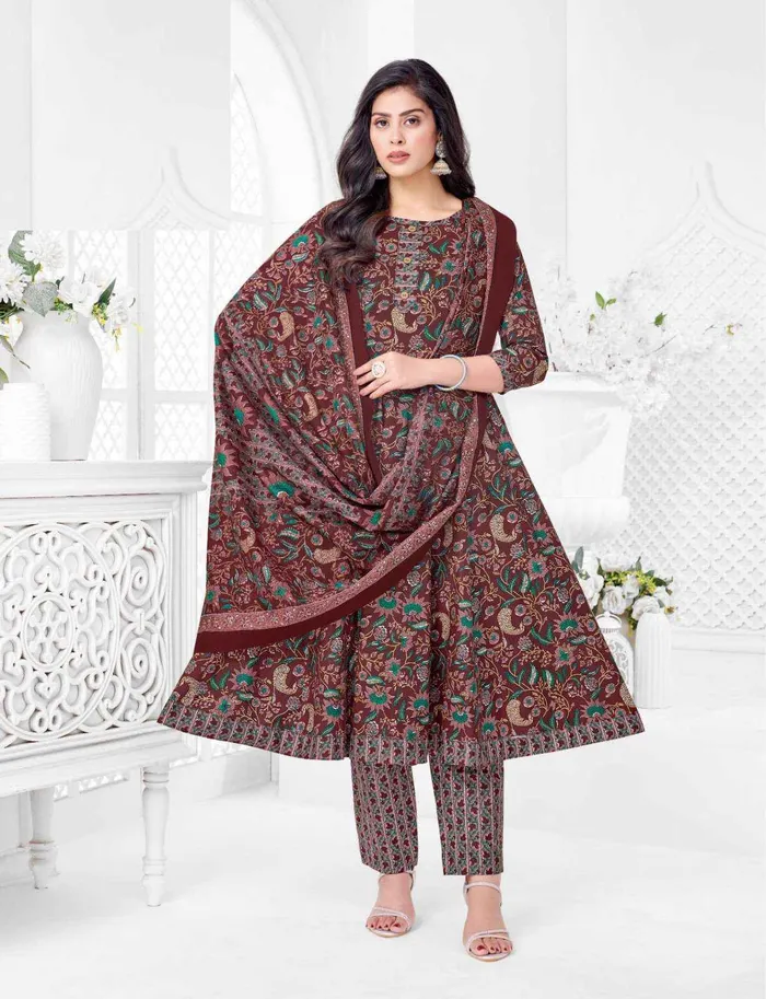 Premium Cotton Anarkali Top Bottom Dupatta Set | TS3358