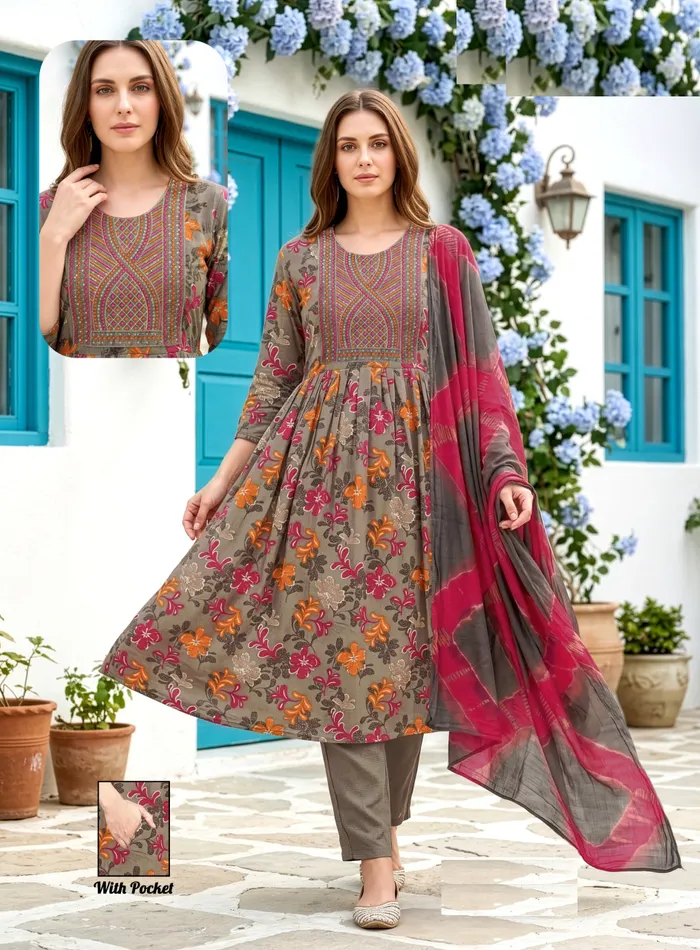 Premium 1st Quality Rayon Umbrella Top Bottom Dupatta Set | TS3386