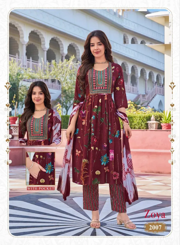 Premium Rayon Foil Print Umbrella Cut Top Bottom Dupatta Set | TS3289