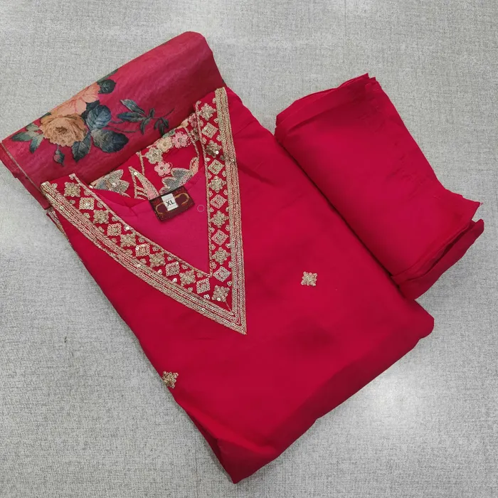 Heavy Silk Side Cut Top Bottom Dupatta Set | TS3692