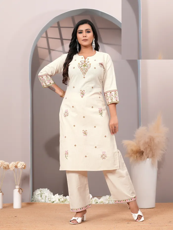 Heavy Dhabu Cotton Embroidery Co-Ord Set | TS3169