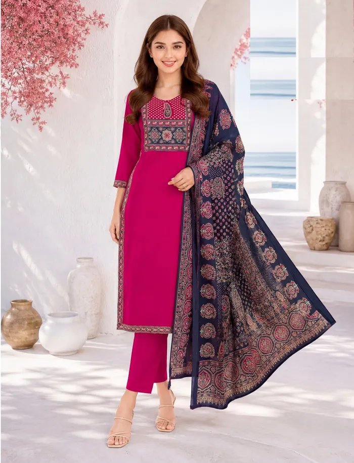 Cotton Rayon Side Cut Top Bottom Dupatta Set | TS3728