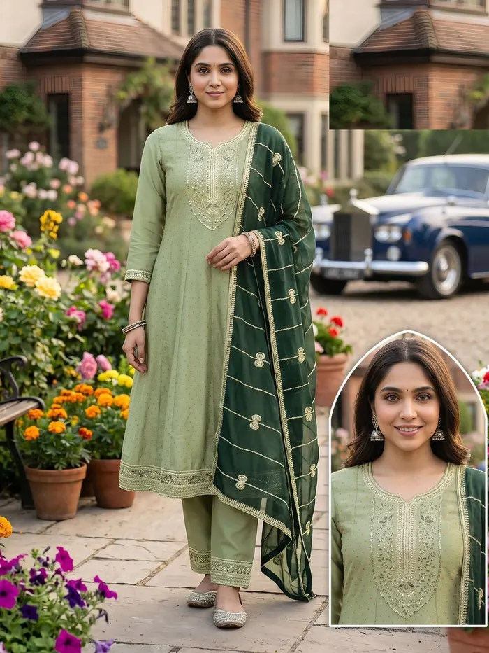 Fancy Vichitra Roman Mix Anarkali Top Bottom Dupatta  | TS3302