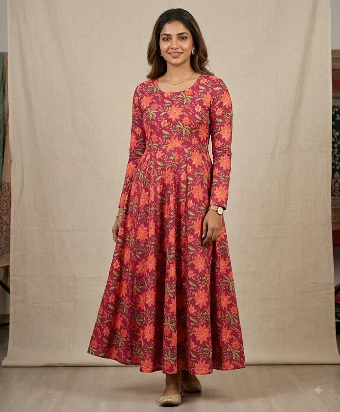Premium 60/60 Soft Cotton Full Sleeve Anarkali | AK2247