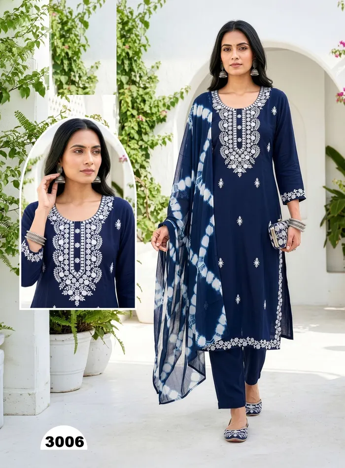 Premium Rayon Lucknowi pattern Top Bottom Dupatta | TS3308
