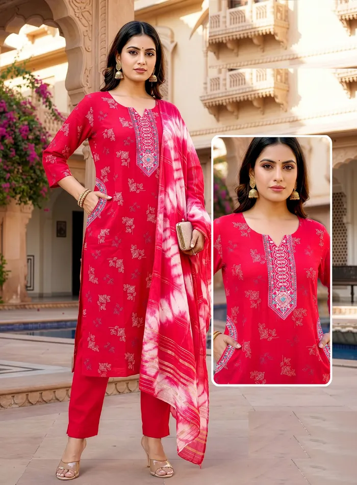 Capsule Cotton Straight Top Bottom Dupatta Set | TS3223