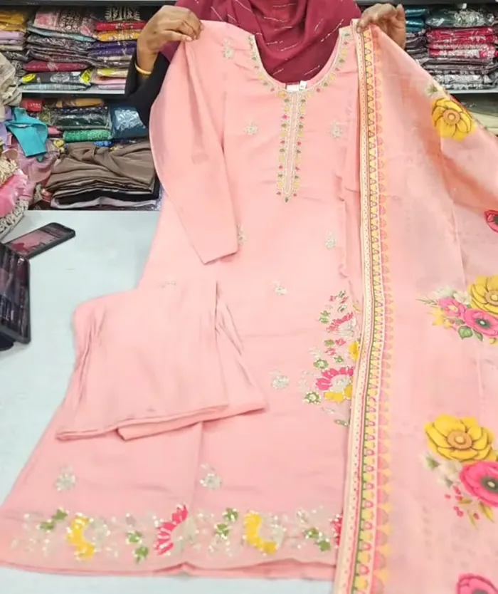 Heavy Silk Side Cut Top Bottom Dupatta Set | TS3709