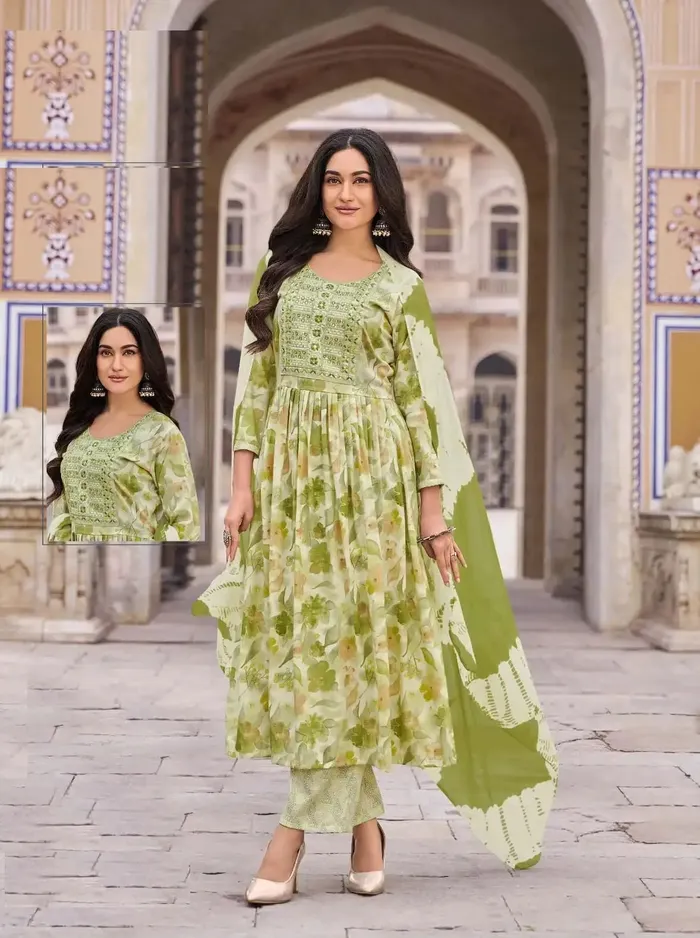 Capsule Cotton Nayra Cut Top Bottom Dupatta Set | TS3208