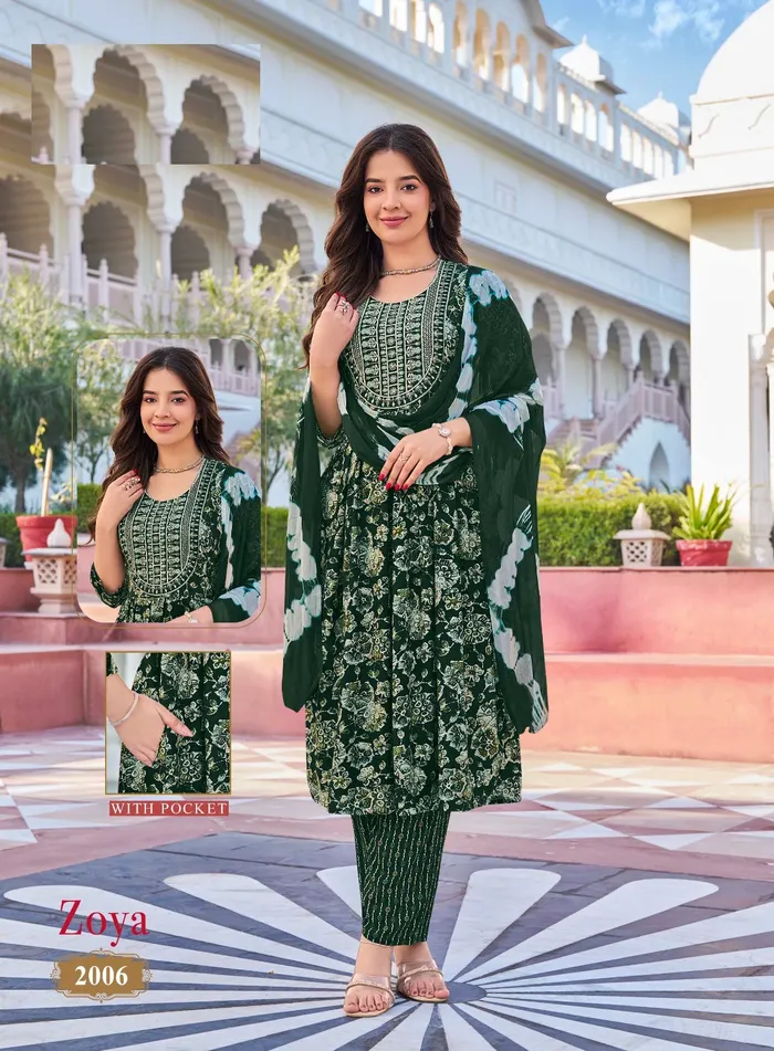 Premium Rayon Foil Print Umbrella Cut Top Bottom Dupatta Set | TS3290