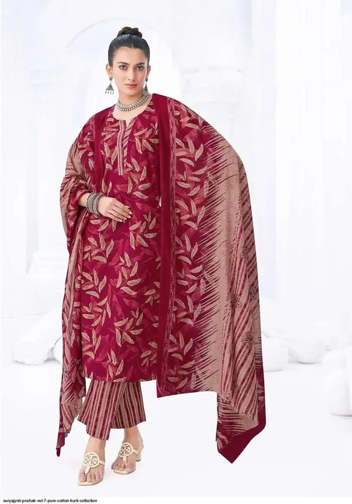 Premium Pure Cotton Straight Kurta Pant Dupatta Set | TS3119