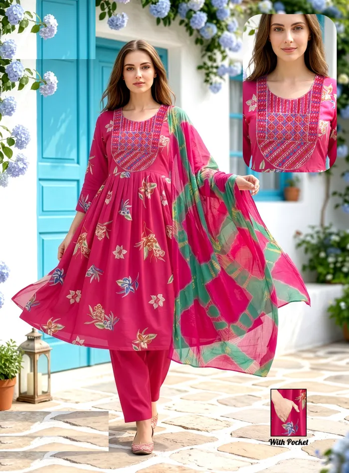 Premium 1st Quality Rayon Umbrella Top Bottom Dupatta Set | TS3388