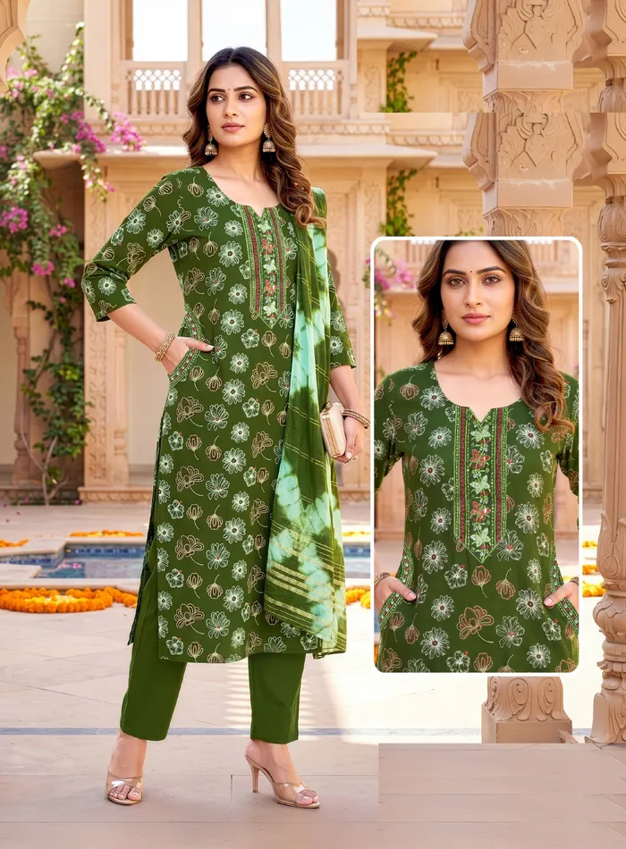 Capsule Cotton Straight Top Bottom Dupatta Set | TS3221