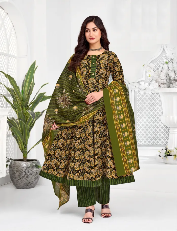 Pure Cotton Anarkali Top Bottom Dupatta Set | TS3331