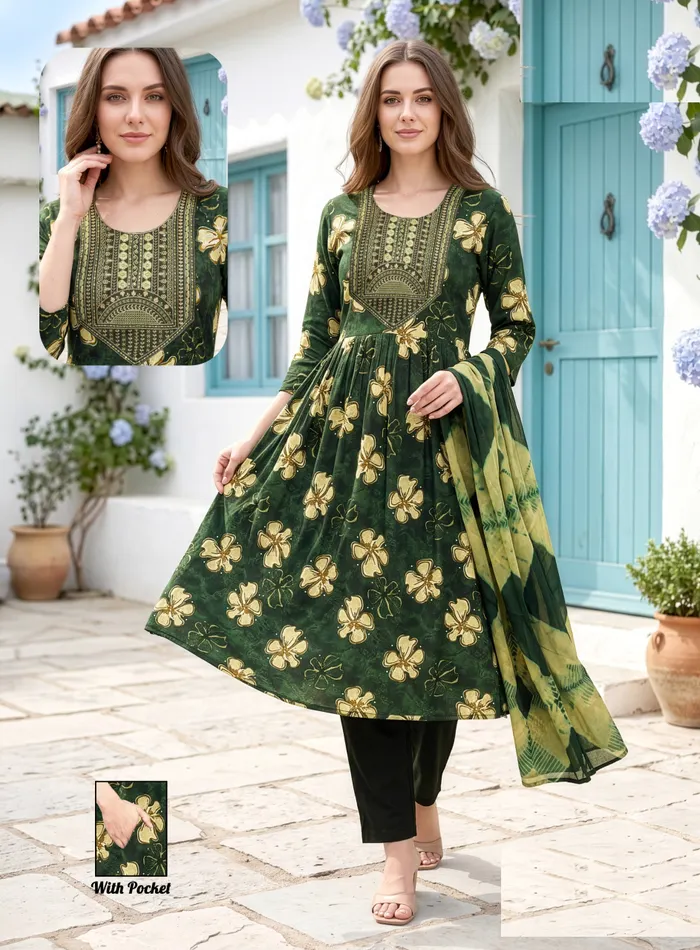 Premium 1st Quality Rayon Umbrella Top Bottom Dupatta Set | TS3389