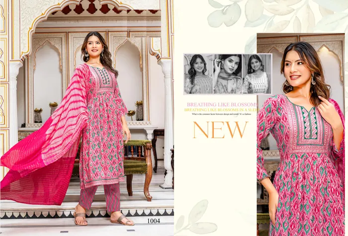 Cotton Nayra cut Top Bottom Dupatta set  | TS3103