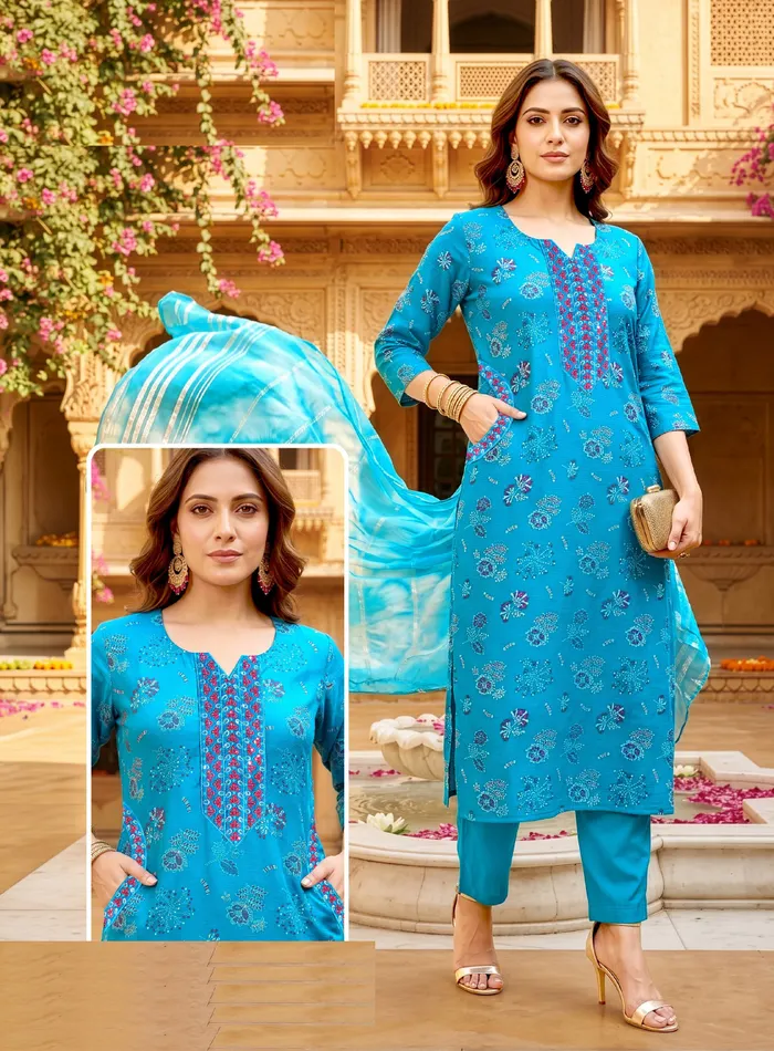 Capsule Cotton Straight Top Bottom Dupatta Set | TS3224