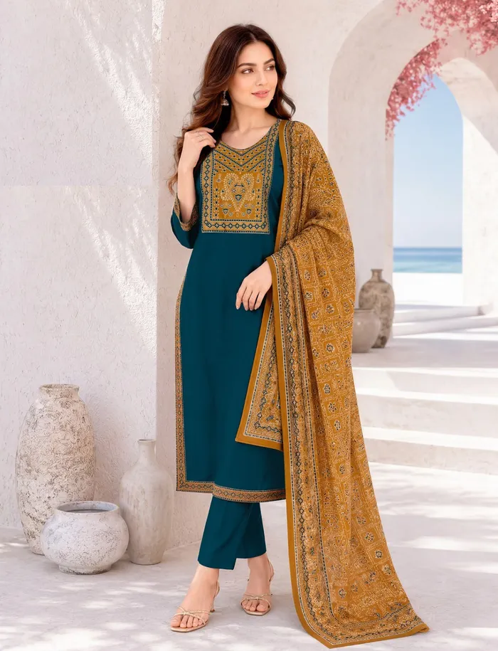 Cotton Rayon Side Cut Top Bottom Dupatta Set | TS3735