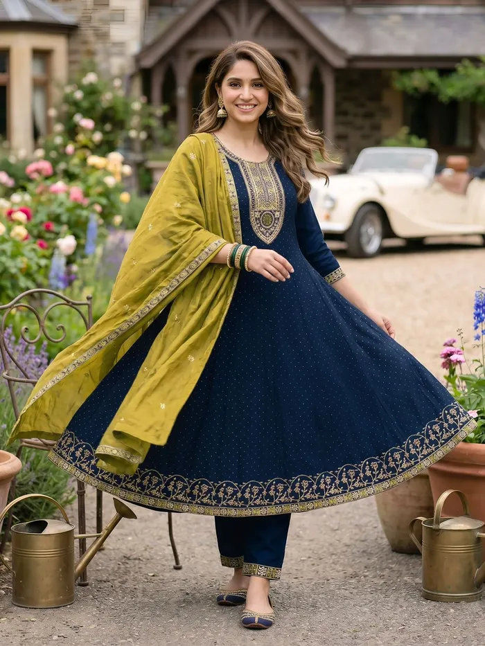 Fancy Vichitra Roman Mix Anarkali Top Bottom Dupatta  | TS3303
