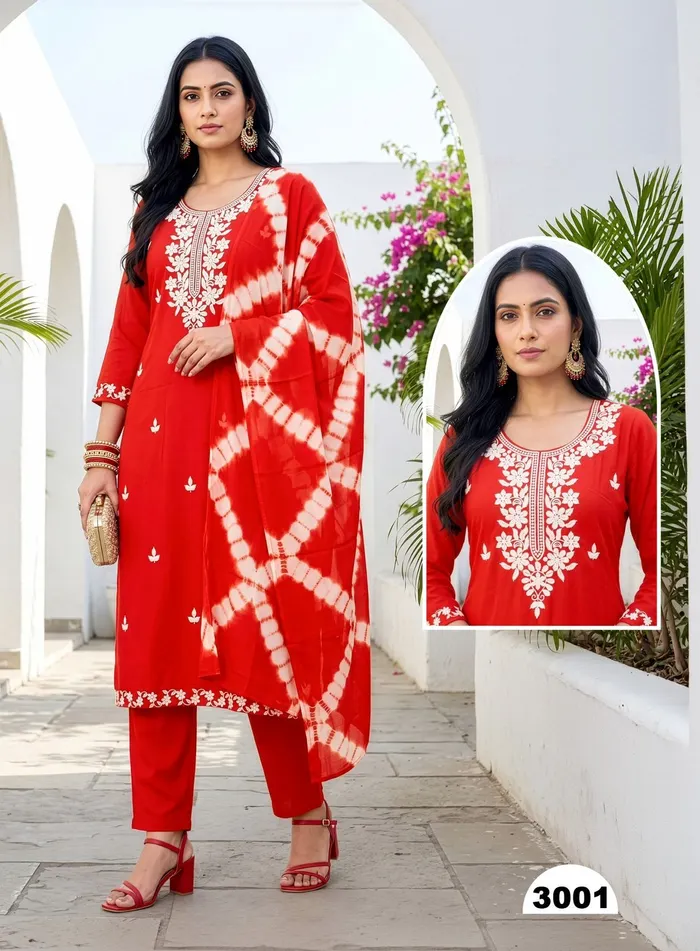 Premium Rayon Lucknowi pattern Top Bottom Dupatta | TS3305