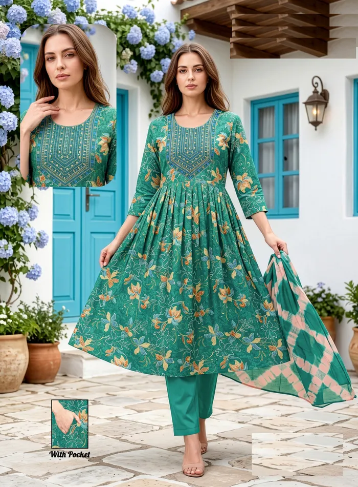 Premium 1st Quality Rayon Umbrella Top Bottom Dupatta Set | TS3387