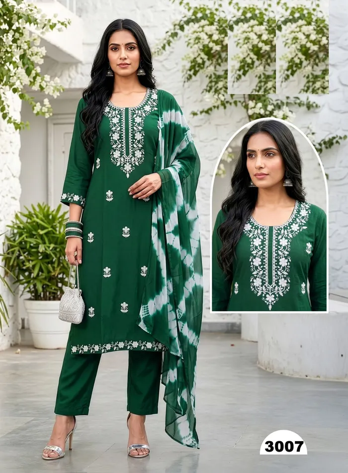 Premium Rayon Lucknowi pattern Top Bottom Dupatta | TS3309