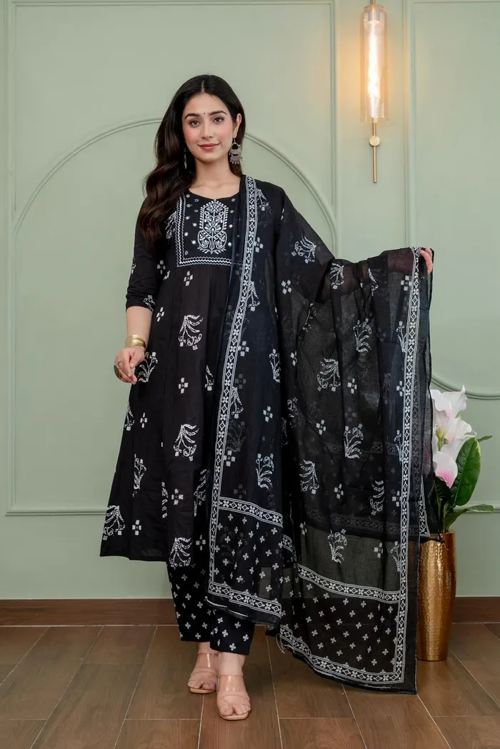 Premium 60/60 Cotton Top Bottom Dupatta Set | TS3139