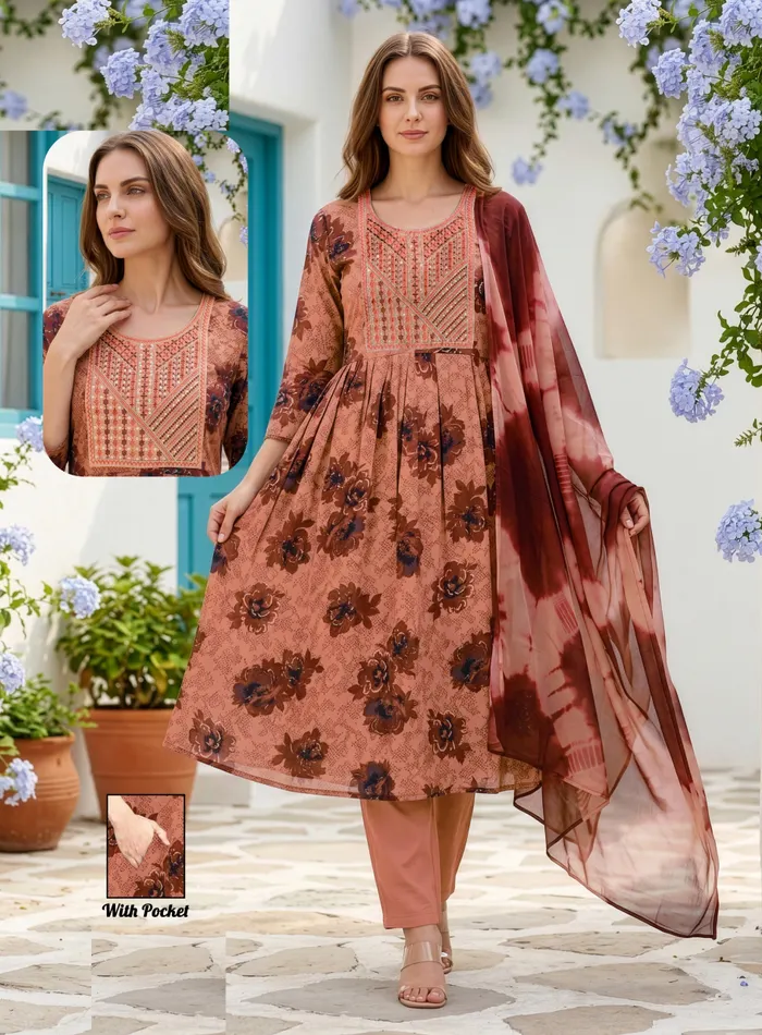 Premium 1st Quality Rayon Umbrella Top Bottom Dupatta Set | TS3392