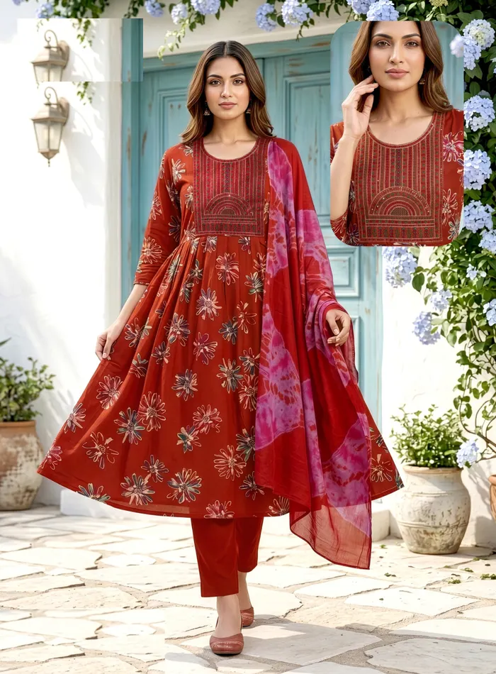 Premium 1st Quality Rayon Umbrella Top Bottom Dupatta Set | TS3390
