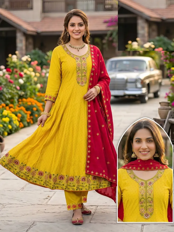 Fancy Vichitra Roman Mix Anarkali Top Bottom Dupatta  | TS3300