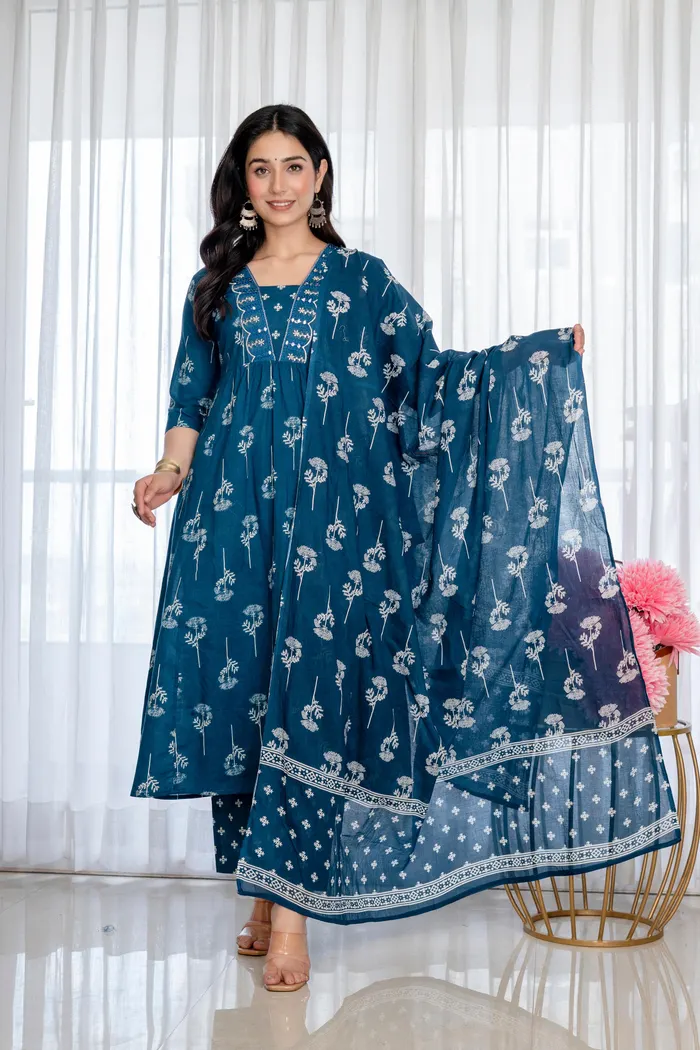 Premium 60/60 Cotton Top Bottom Dupatta Set | TS3143