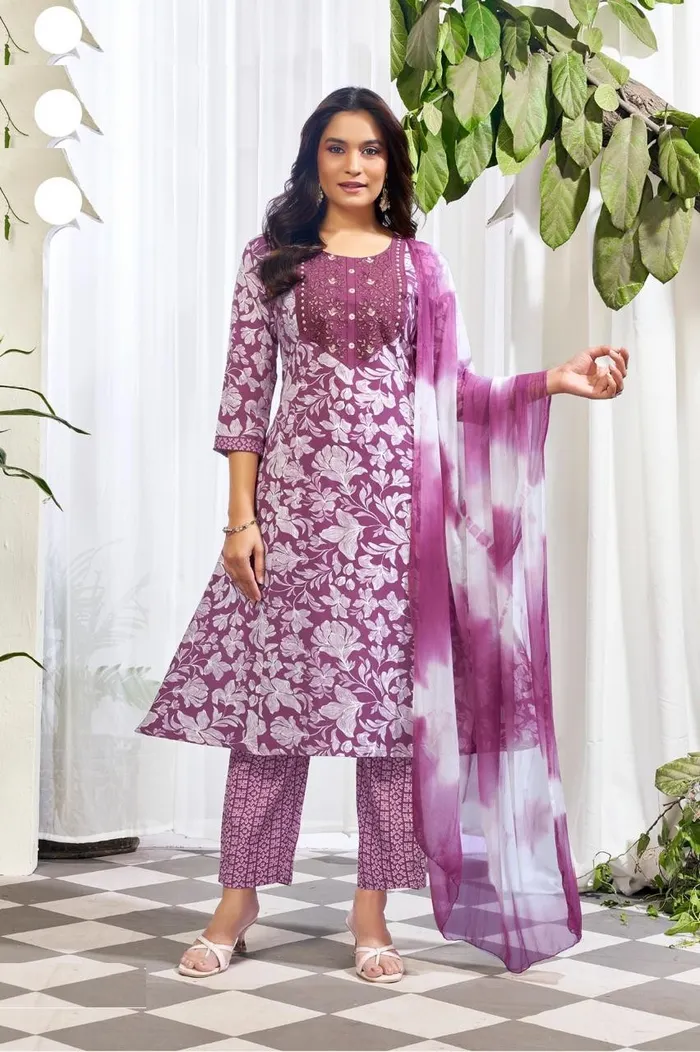 Capsule Cotton Short Umbrella Top Bottom Dupatta Set | TS3402