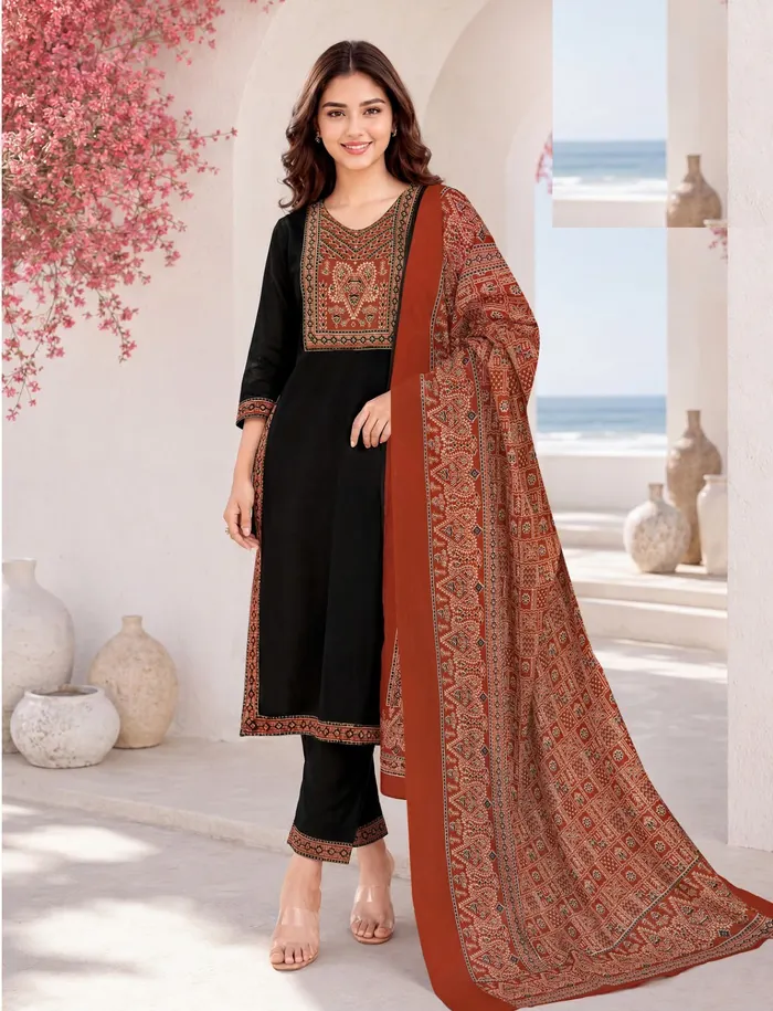 Cotton Rayon Side Cut Top Bottom Dupatta Set | TS3729
