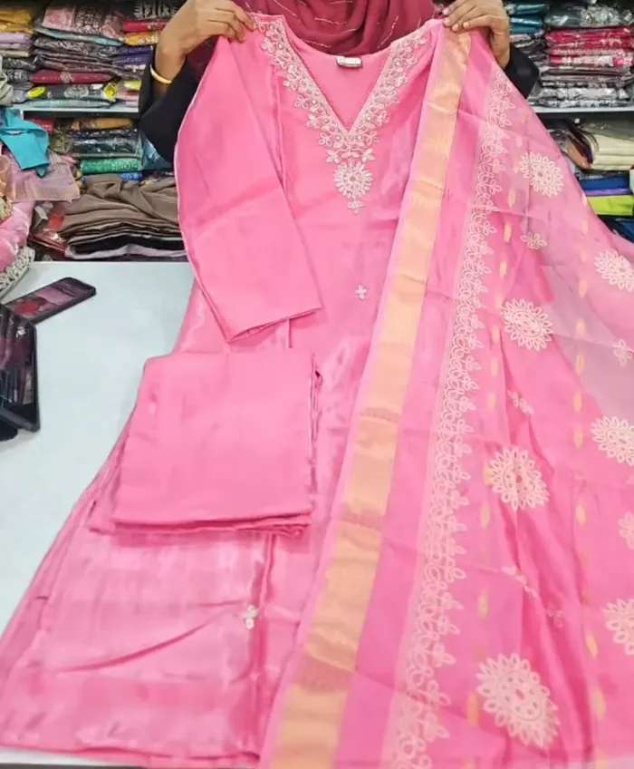 Heavy Silk Side Cut Top Bottom Dupatta Set | TS3699