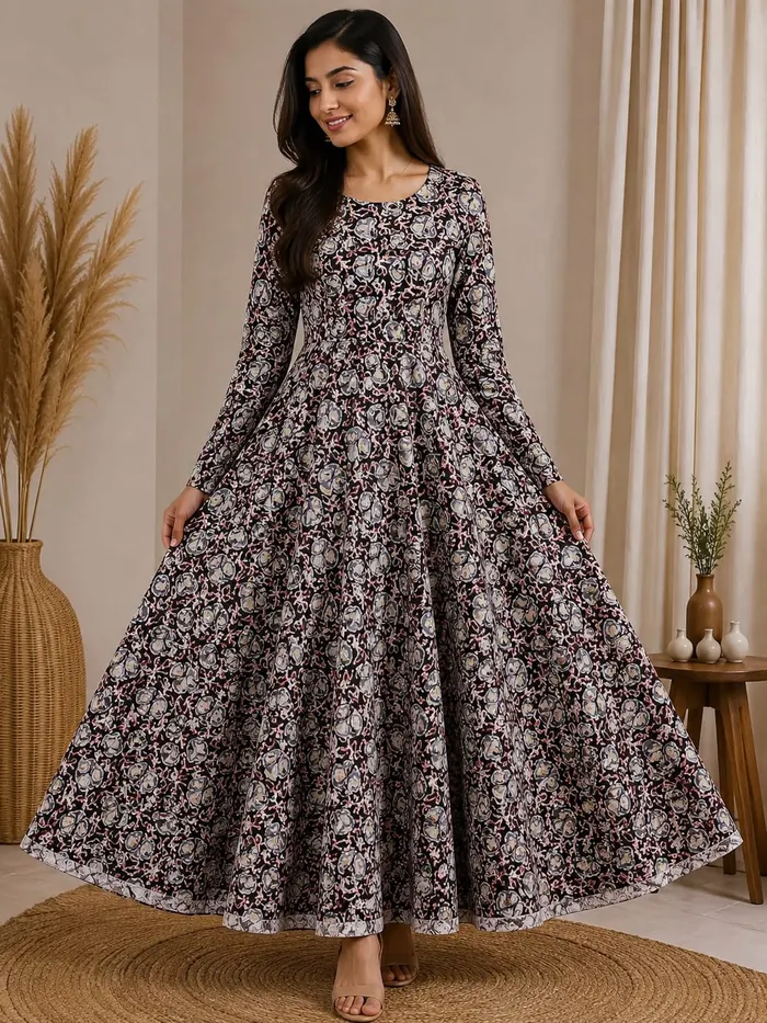Pure Jaipur Cotton Long Full Sleeve Anarkali | AK2185