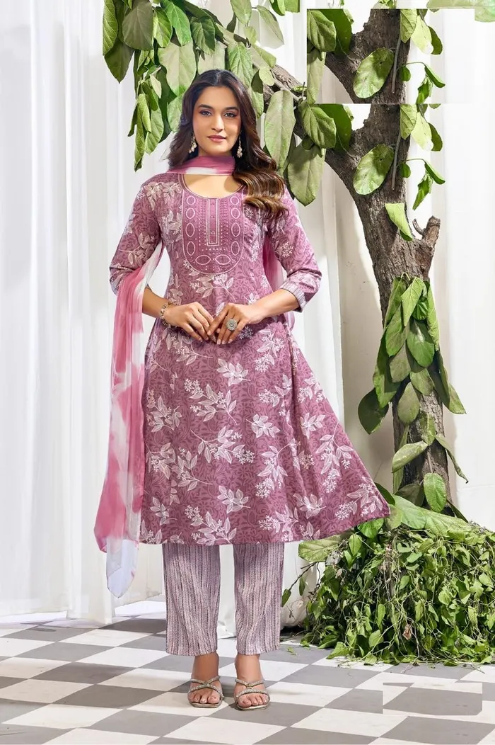 Capsule Cotton Short Umbrella Top Bottom Dupatta Set | TS3404