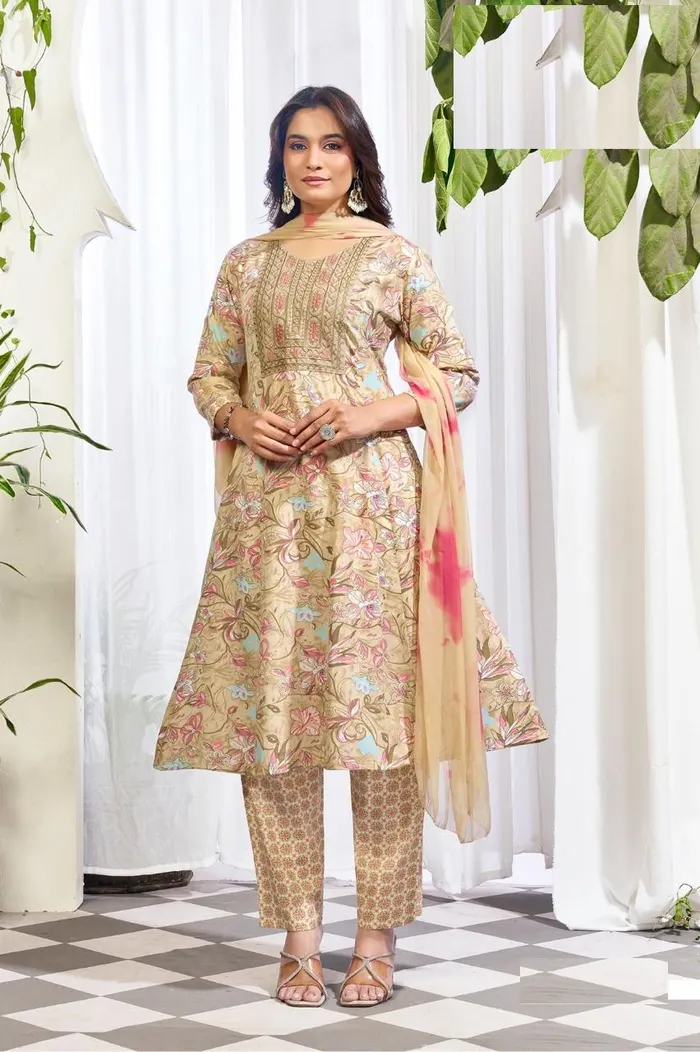 Capsule Cotton Short Umbrella Top Bottom Dupatta Set | TS3401