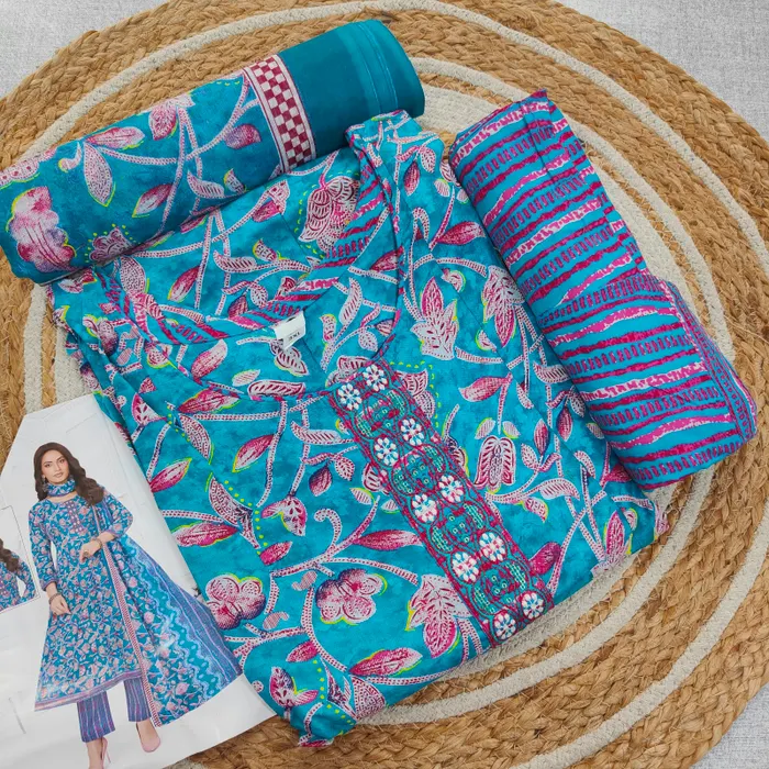 Cotton Anarkali Top Bottom Dupatta Set |TS3722