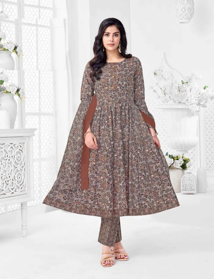 Premium Cotton Anarkali Top Bottom Dupatta Set | TS3360
