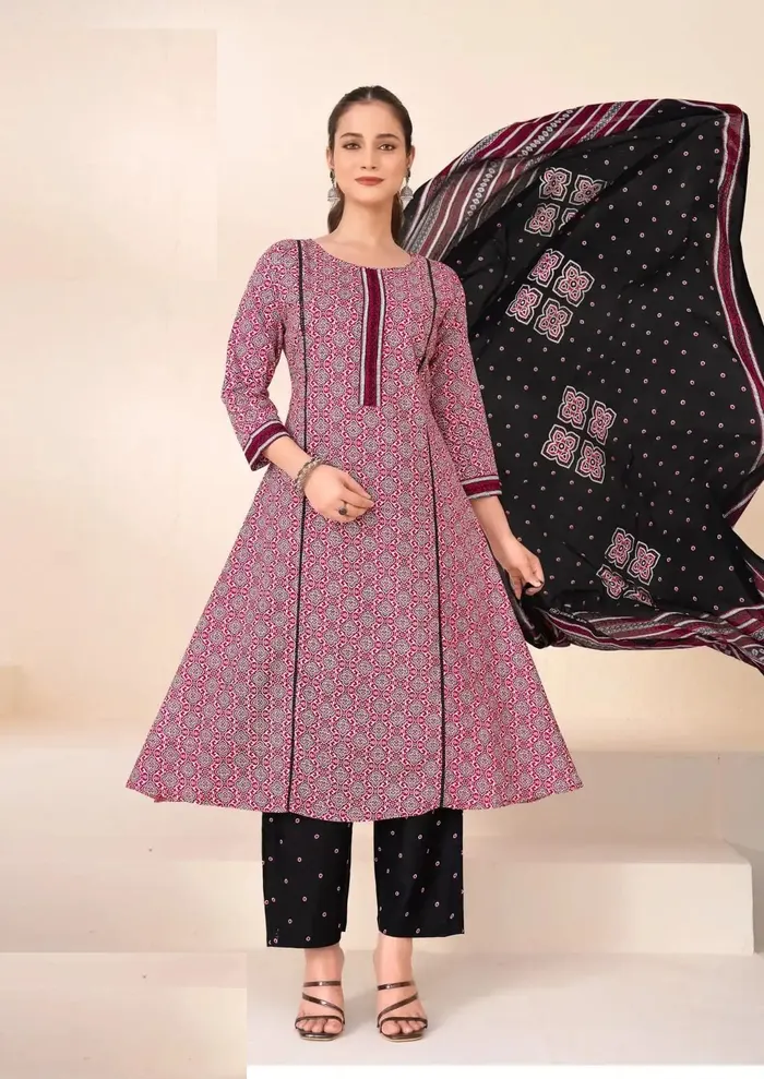 Premium Cotton Anarkali Top Bottom Dupatta | TS3179