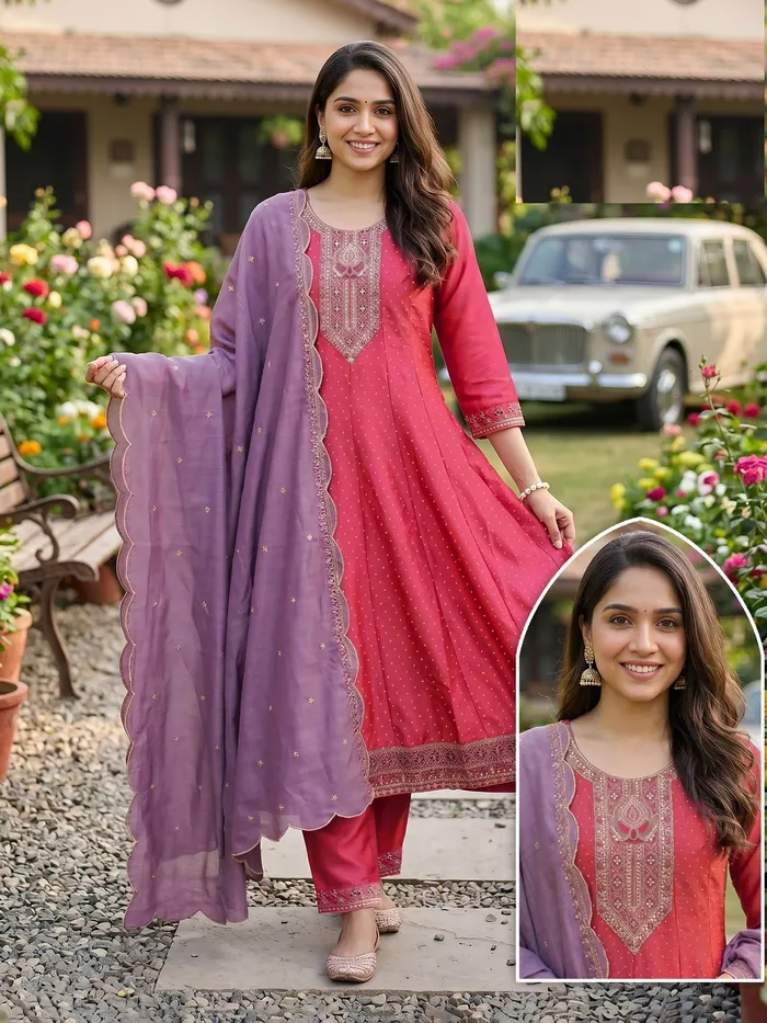 Fancy Vichitra Roman Mix Anarkali Top Bottom Dupatta  | TS3301