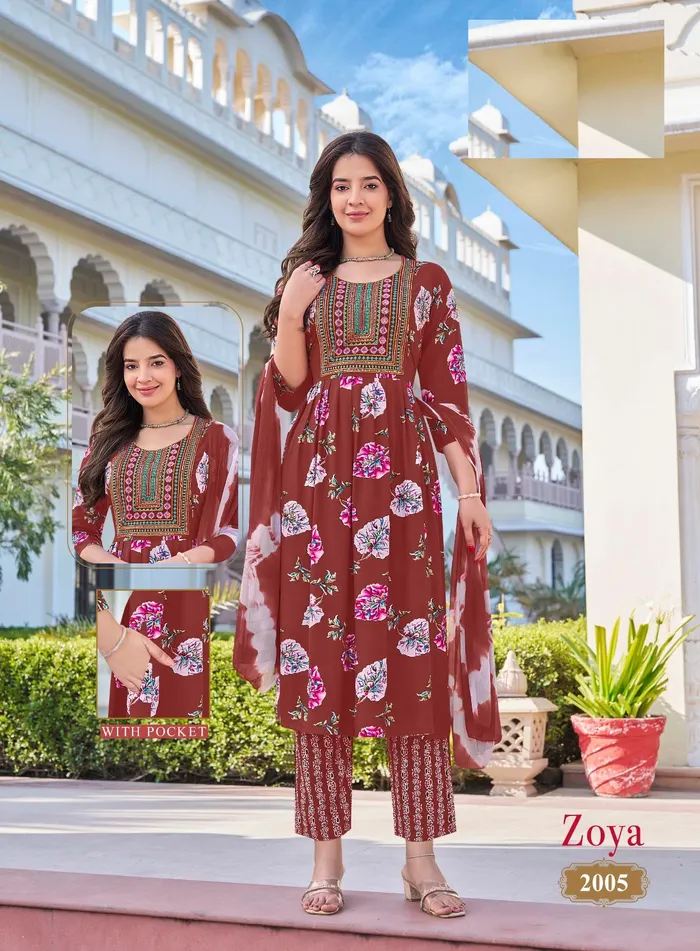 Premium Rayon Foil Print Umbrella Cut Top Bottom Dupatta Set | TS3293