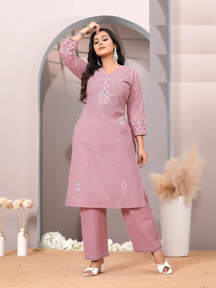 Heavy Dhabu Cotton Embroidery Co-Ord Set | TS3172