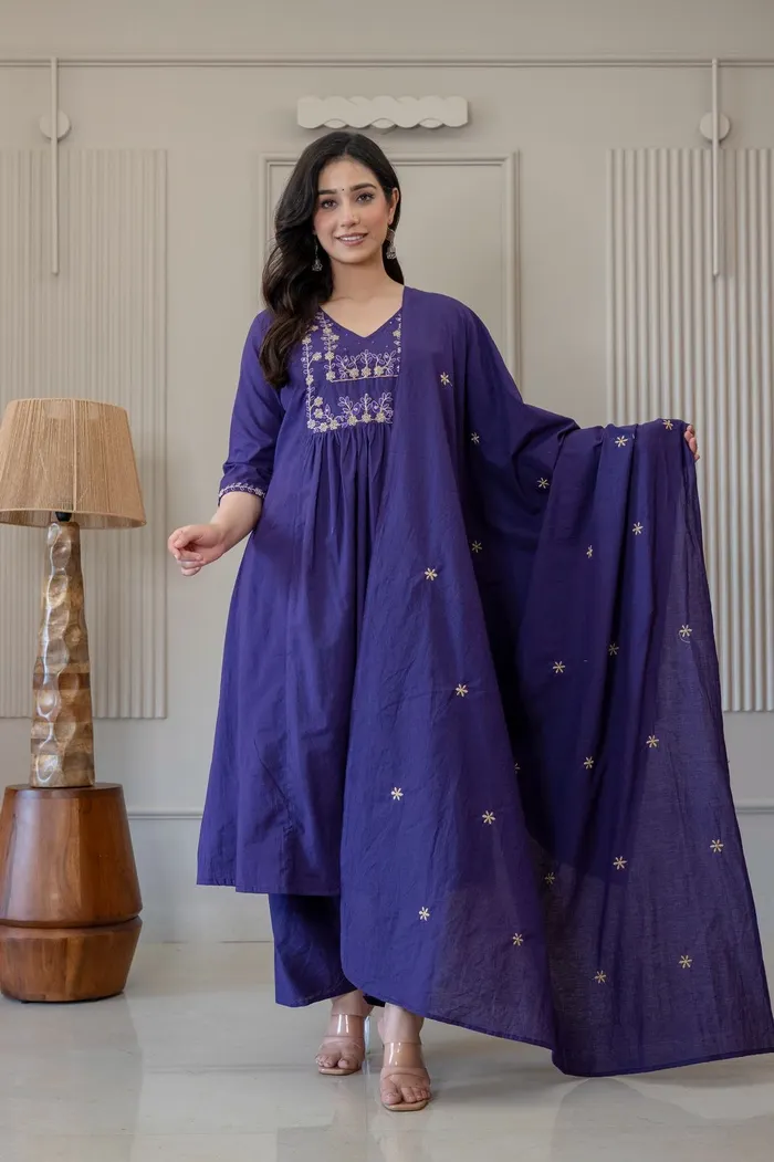 Premium 60/60 Cotton Top Bottom Dupatta Set | TS3229