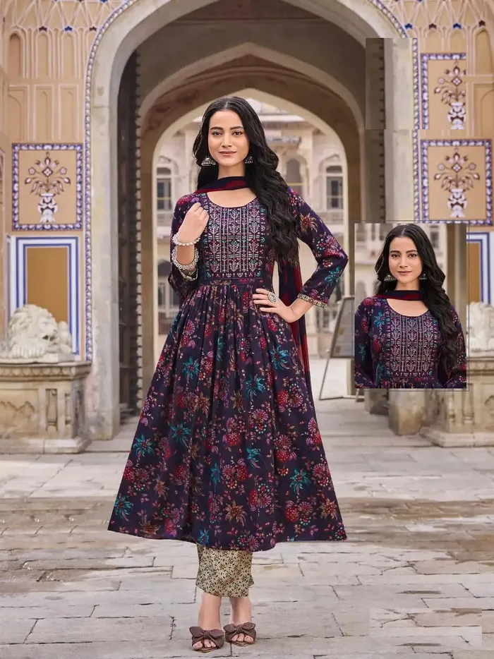 Capsule Cotton Nayra Cut Top Bottom Dupatta Set | TS3212