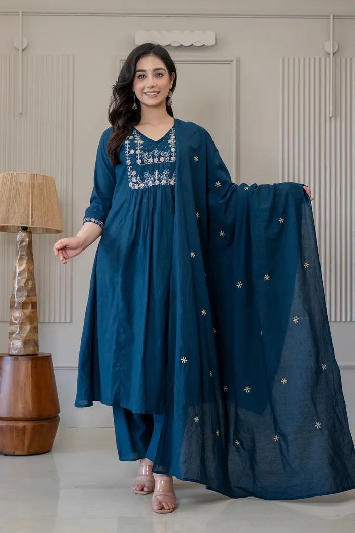 Premium 60/60 Cotton Top Bottom Dupatta Set | TS3228