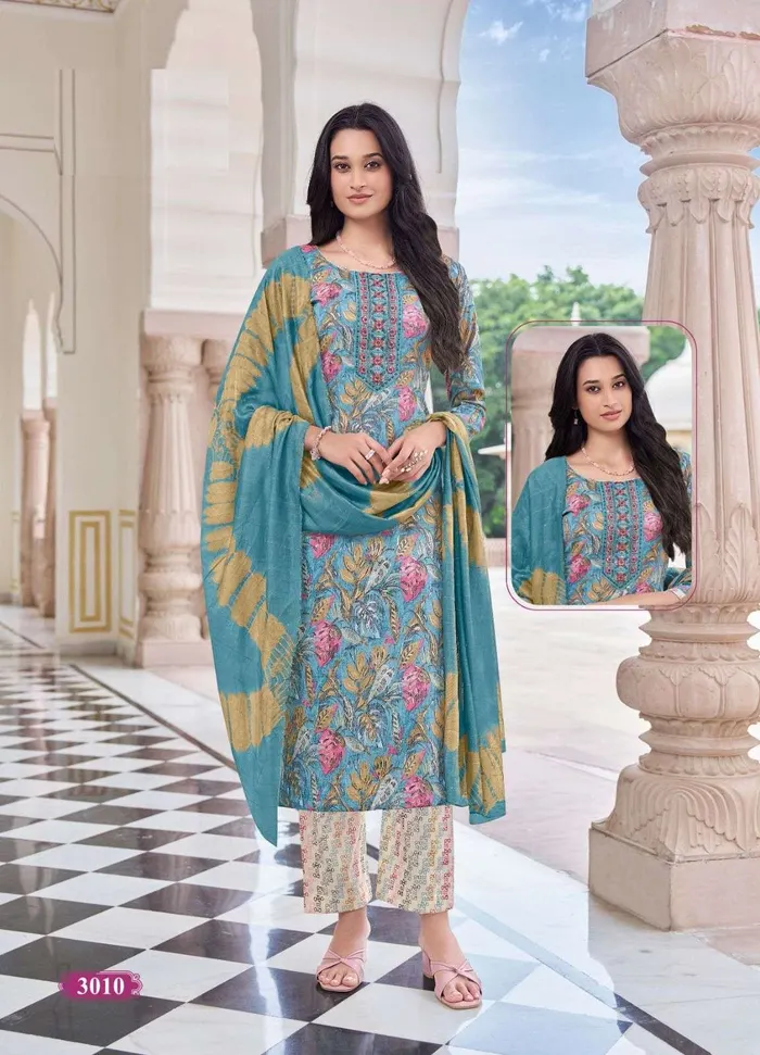 Capsule Cotton Stright Top Bottom Dupatta Set | TS3129