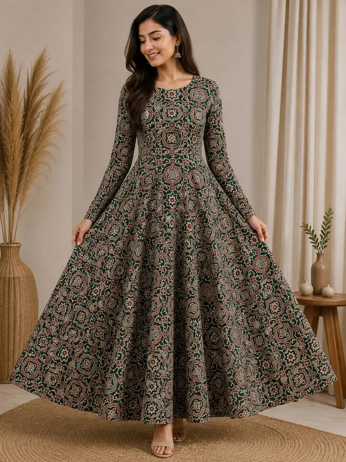 Pure Jaipur Cotton Long Full Sleeve Anarkali | AK2187